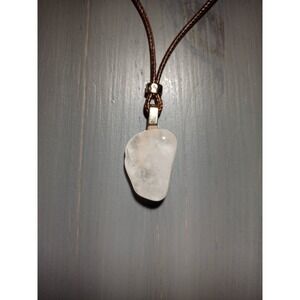 Clear Quartz Crystal Pendant Necklace Brown Waxed Cord 17in Adjustable